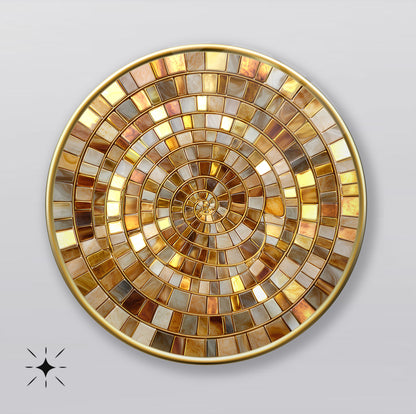 Gold Bej Mozaik Desen Yuvarlak Cam Tablo