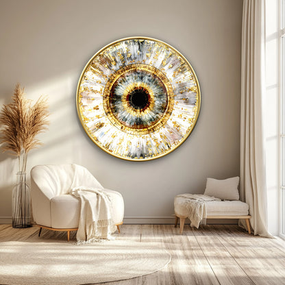 Soyut Gold Gözbebeği Yuvarlak Cam Tablo