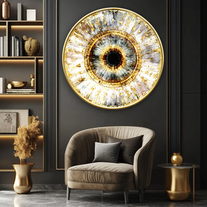 Soyut Gold Gözbebeği Yuvarlak Cam Tablo