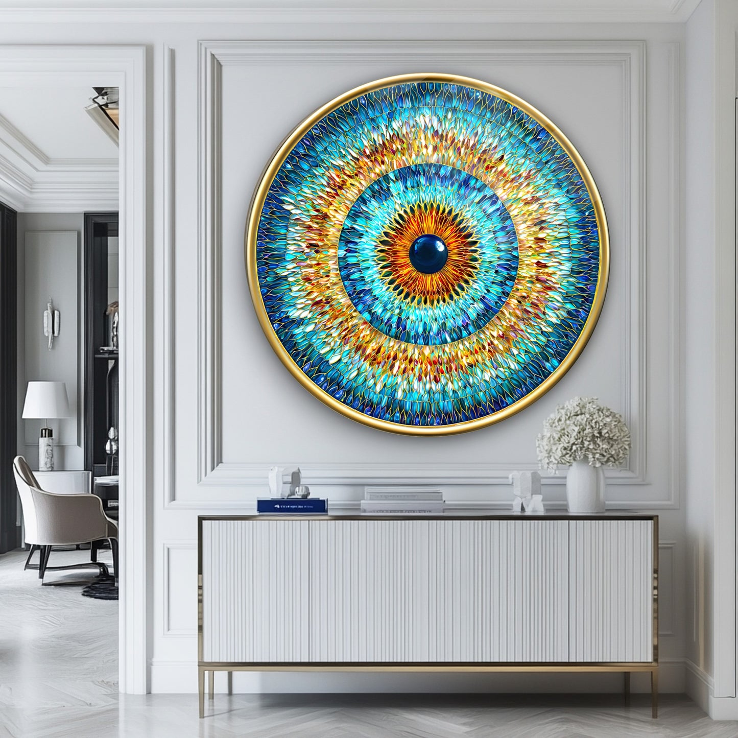 Vitray Desen Göz Bebeği Yuvarlak Cam Tablo