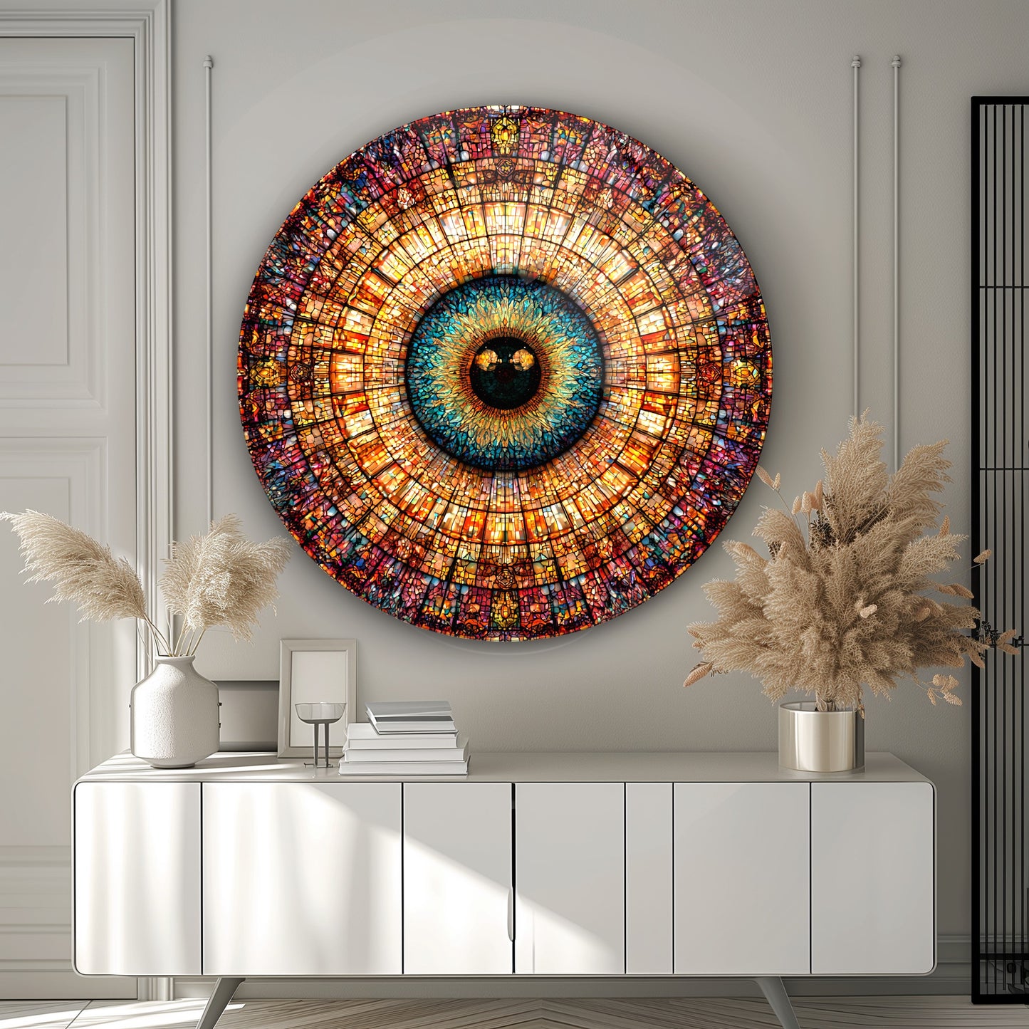 Vitray Desen Göz Bebeği Yuvarlak Cam Tablo