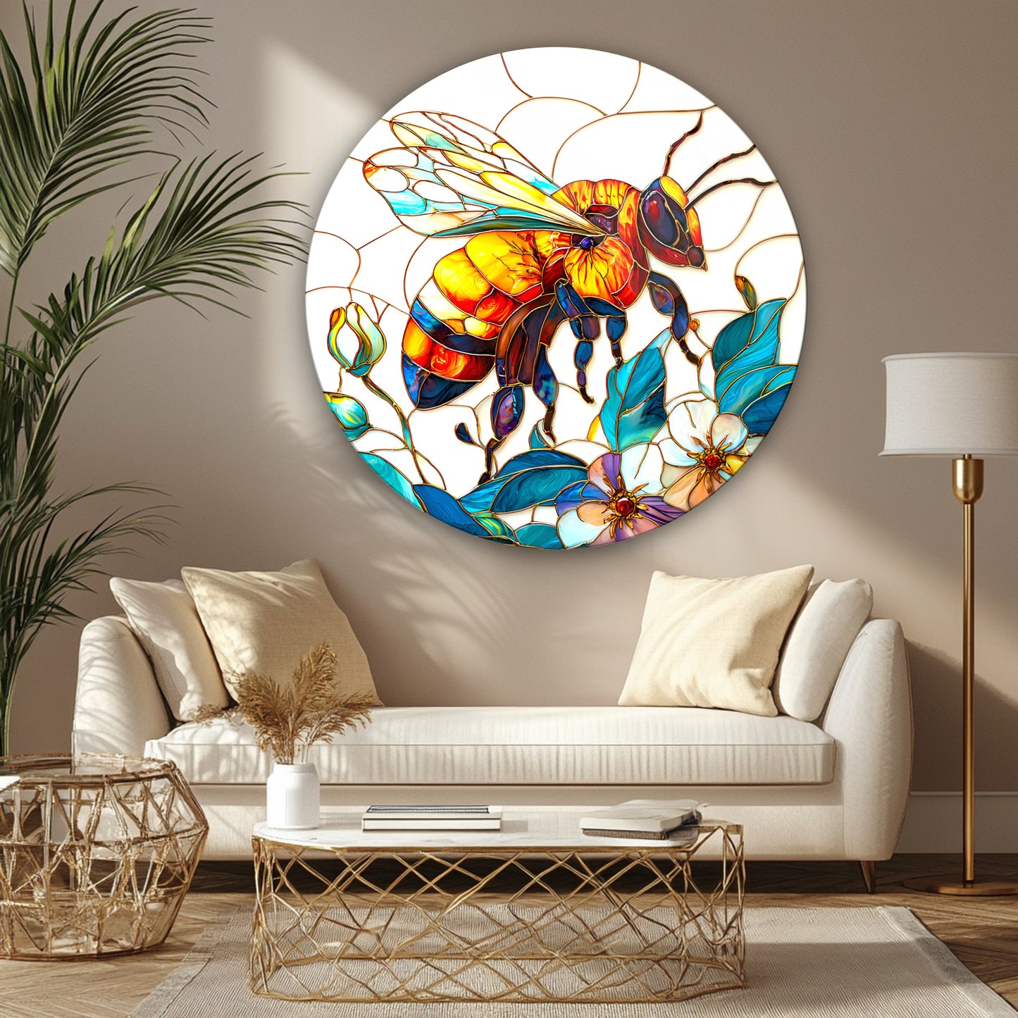 Vitray Arı Yuvarlak Cam Tablo