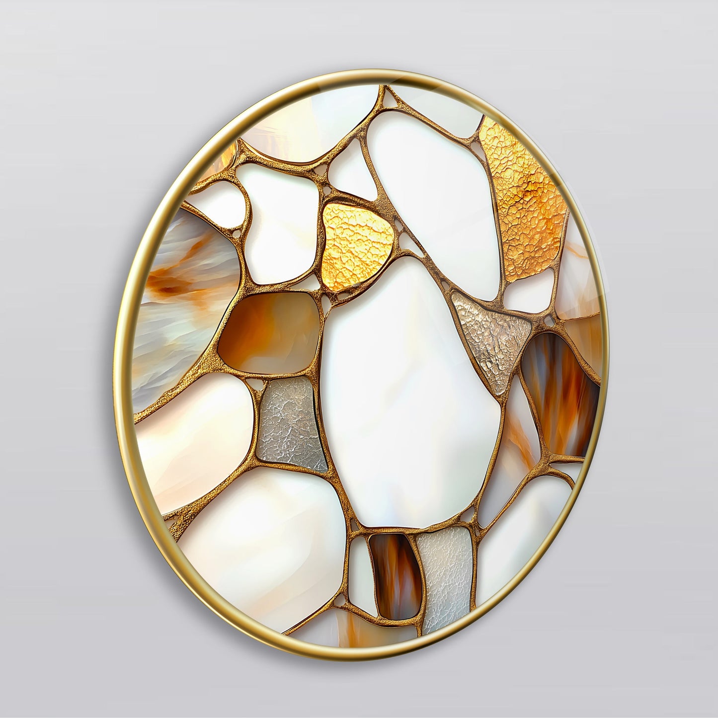Soyut Gold Mermer Desen Yuvarlak Cam Tablo