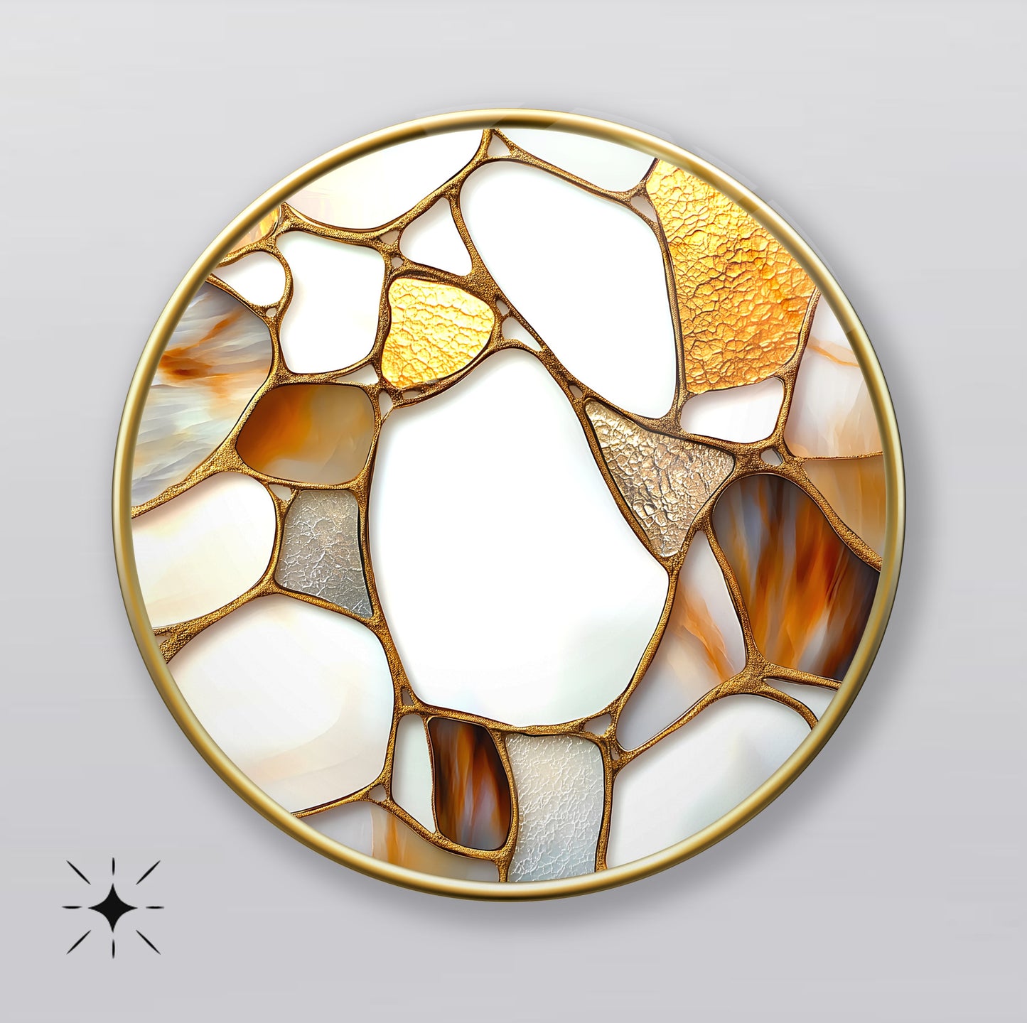 Soyut Gold Mermer Desen Yuvarlak Cam Tablo