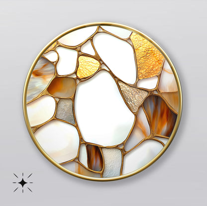 Soyut Gold Mermer Desen Yuvarlak Cam Tablo