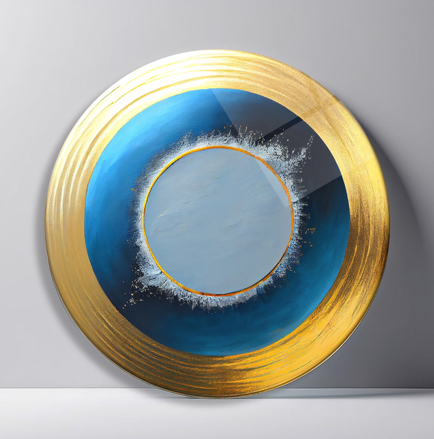 Soyut Gold Mavi Yuvarlak Cam Tablo