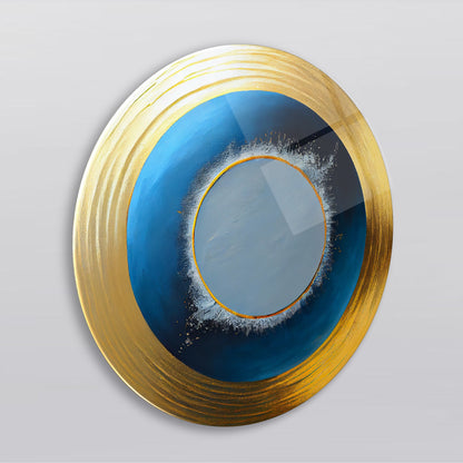 Soyut Gold Mavi Yuvarlak Cam Tablo