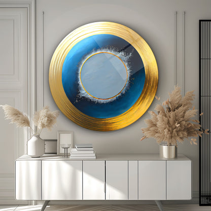 Soyut Gold Mavi Yuvarlak Cam Tablo