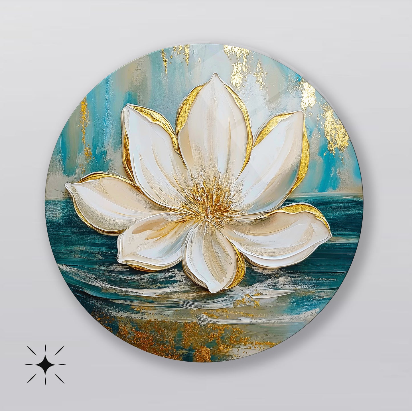 Gold Lotus Çiçeği Yuvarlak Cam Tablo