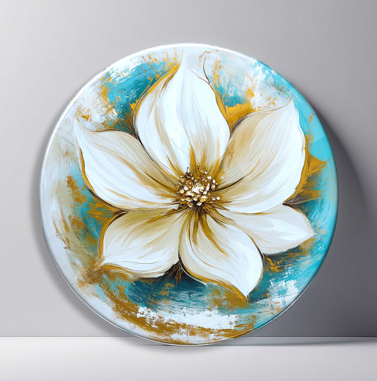 Gold Lotus Çiçeği Yuvarlak Cam Tablo