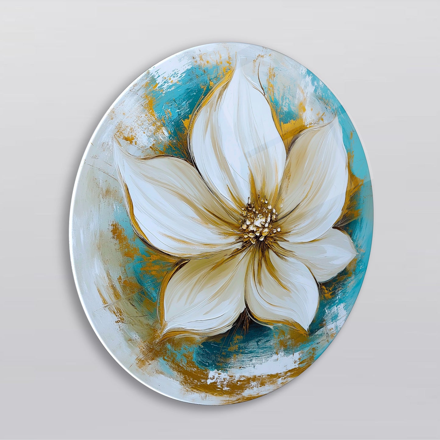 Gold Lotus Çiçeği Yuvarlak Cam Tablo