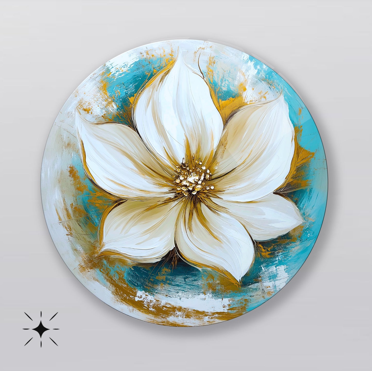 Gold Lotus Çiçeği Yuvarlak Cam Tablo