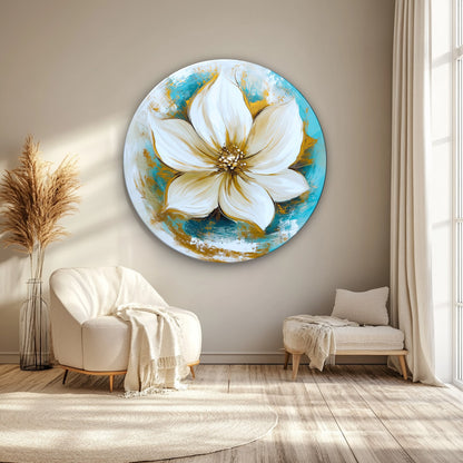 Gold Lotus Çiçeği Yuvarlak Cam Tablo