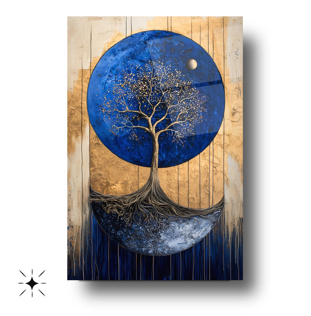 Gold Detay Mavi Hayat Ağacı Cam Tablo