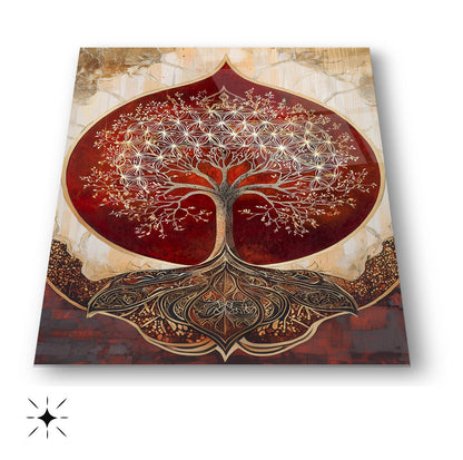 Kırmızı Detay Gold Hayat Ağacı Cam Tablo