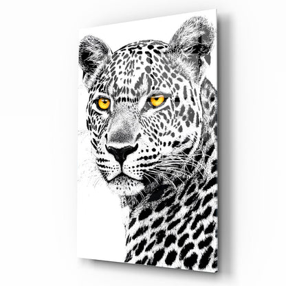 Renkli Gözlü Leopar Cam Tablo