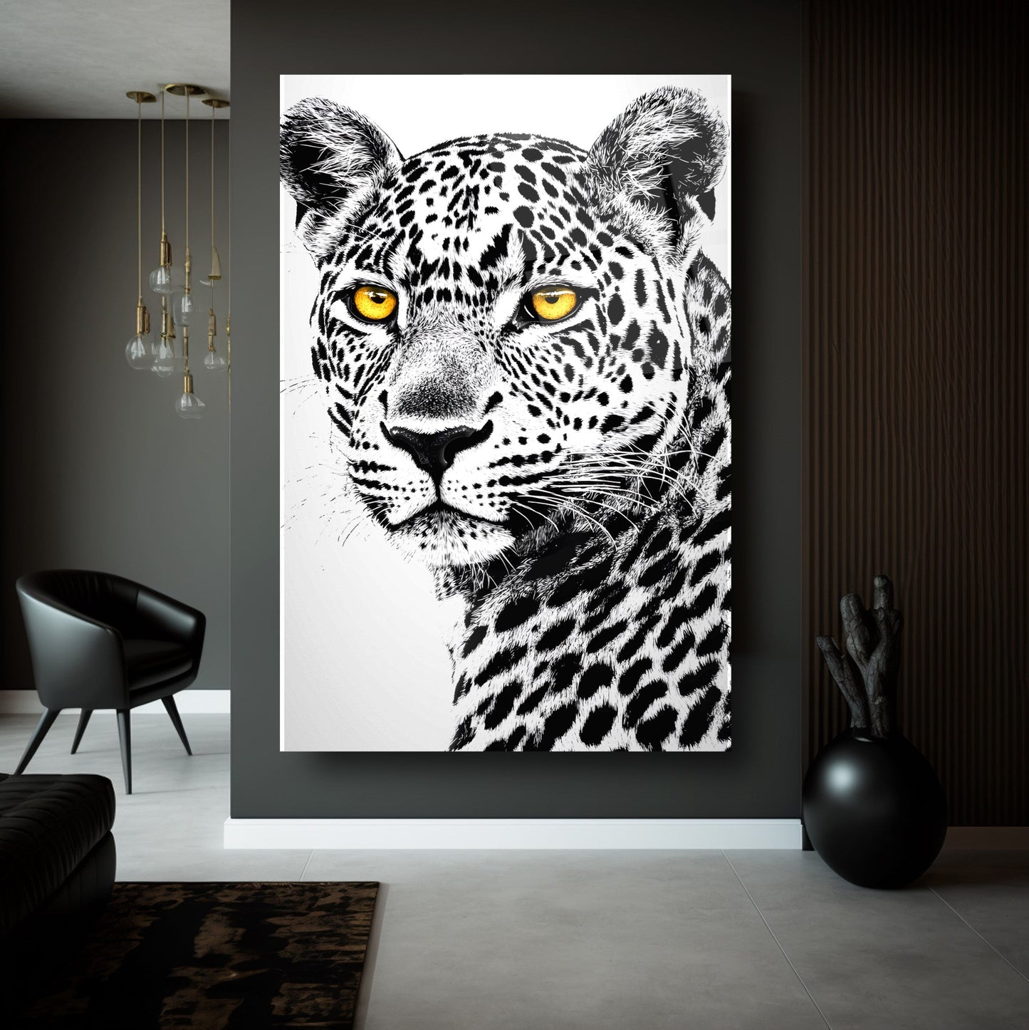 Renkli Gözlü Leopar Cam Tablo