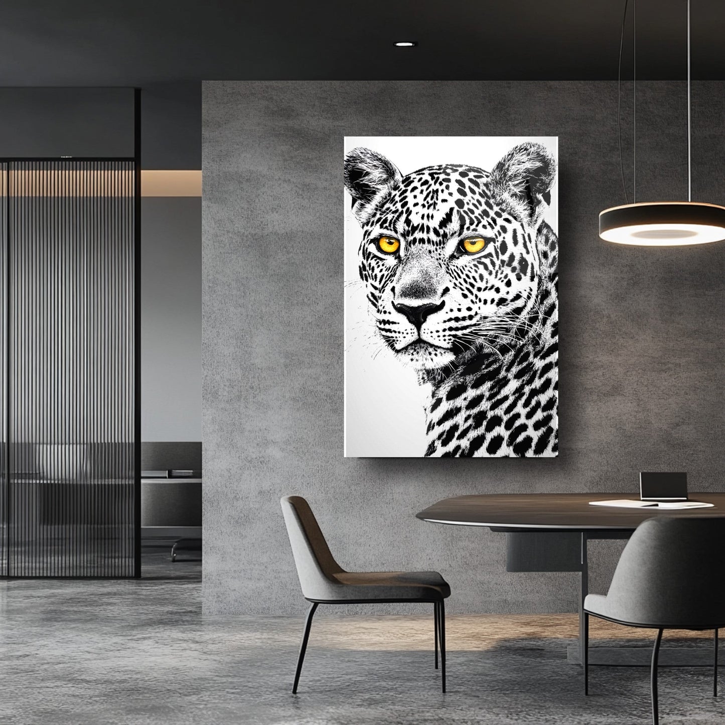 Renkli Gözlü Leopar Cam Tablo