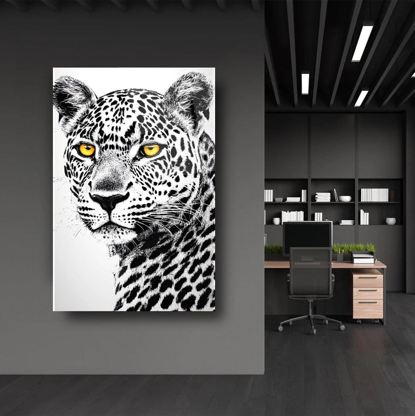 Renkli Gözlü Leopar Cam Tablo