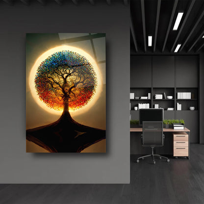 Gün Batımı Hayat Ağacı Cam Tablo