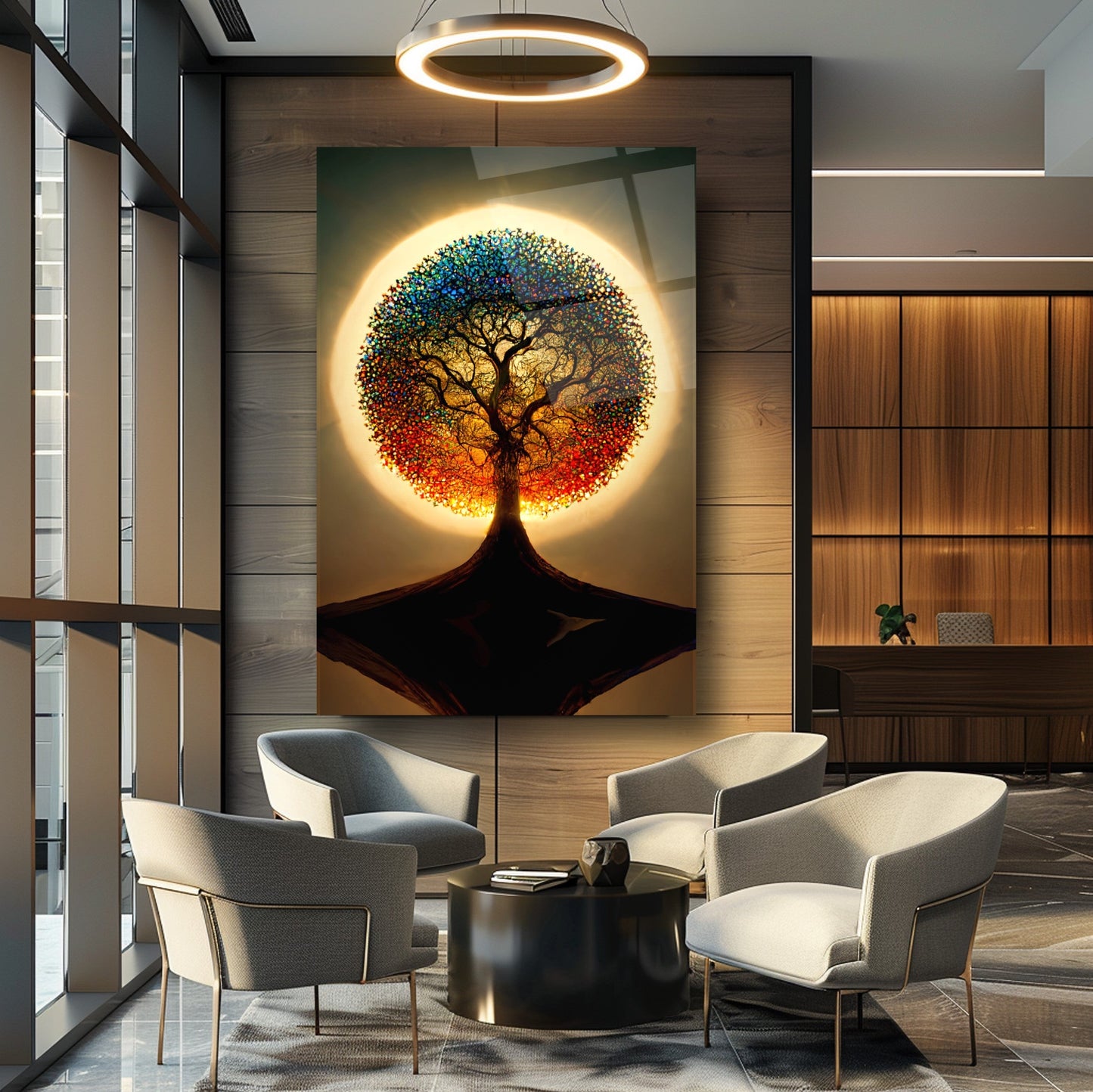 Gün Batımı Hayat Ağacı Cam Tablo