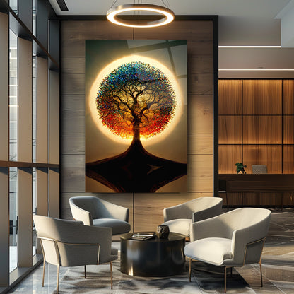 Gün Batımı Hayat Ağacı Cam Tablo