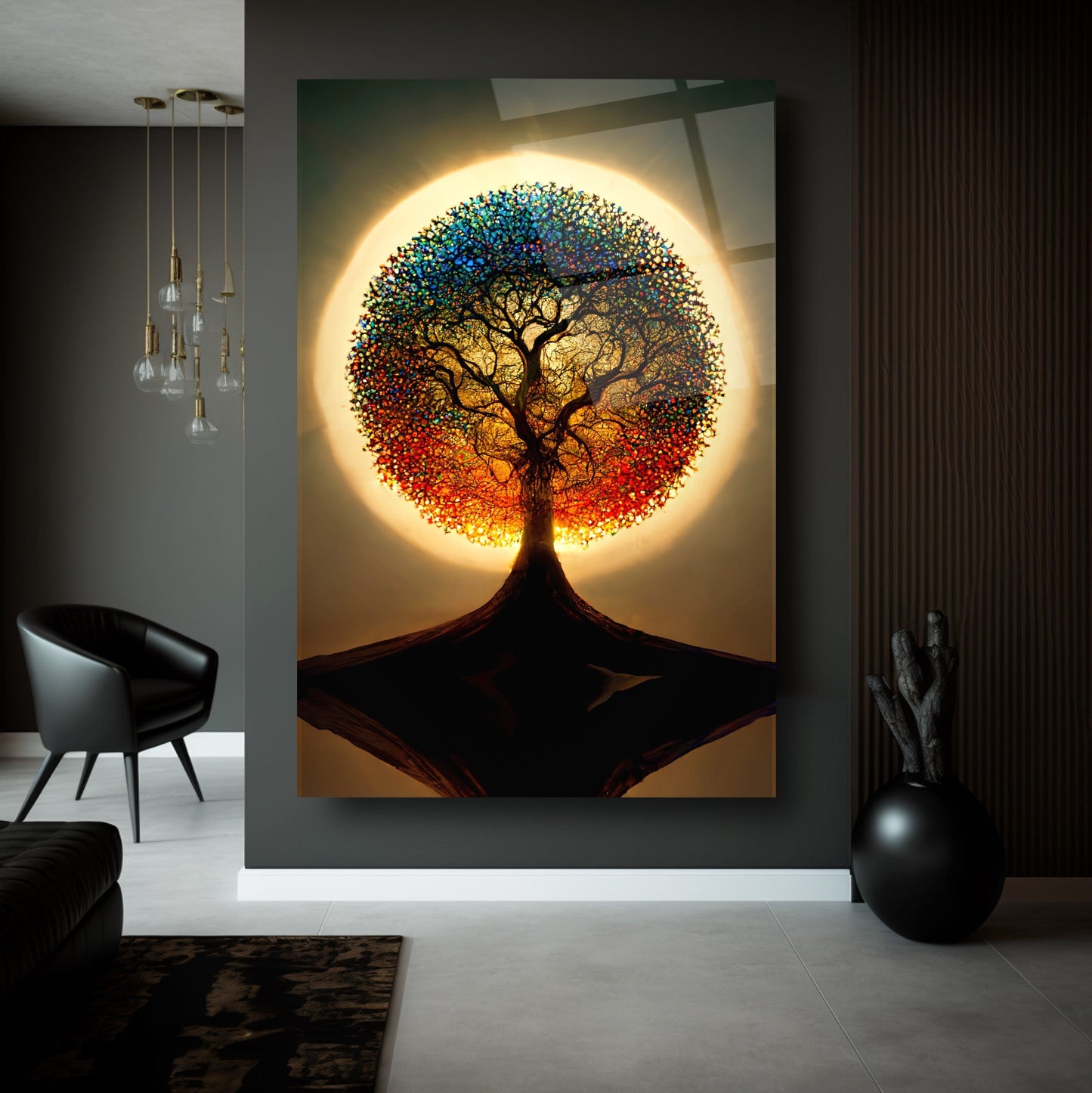 Gün Batımı Hayat Ağacı Cam Tablo