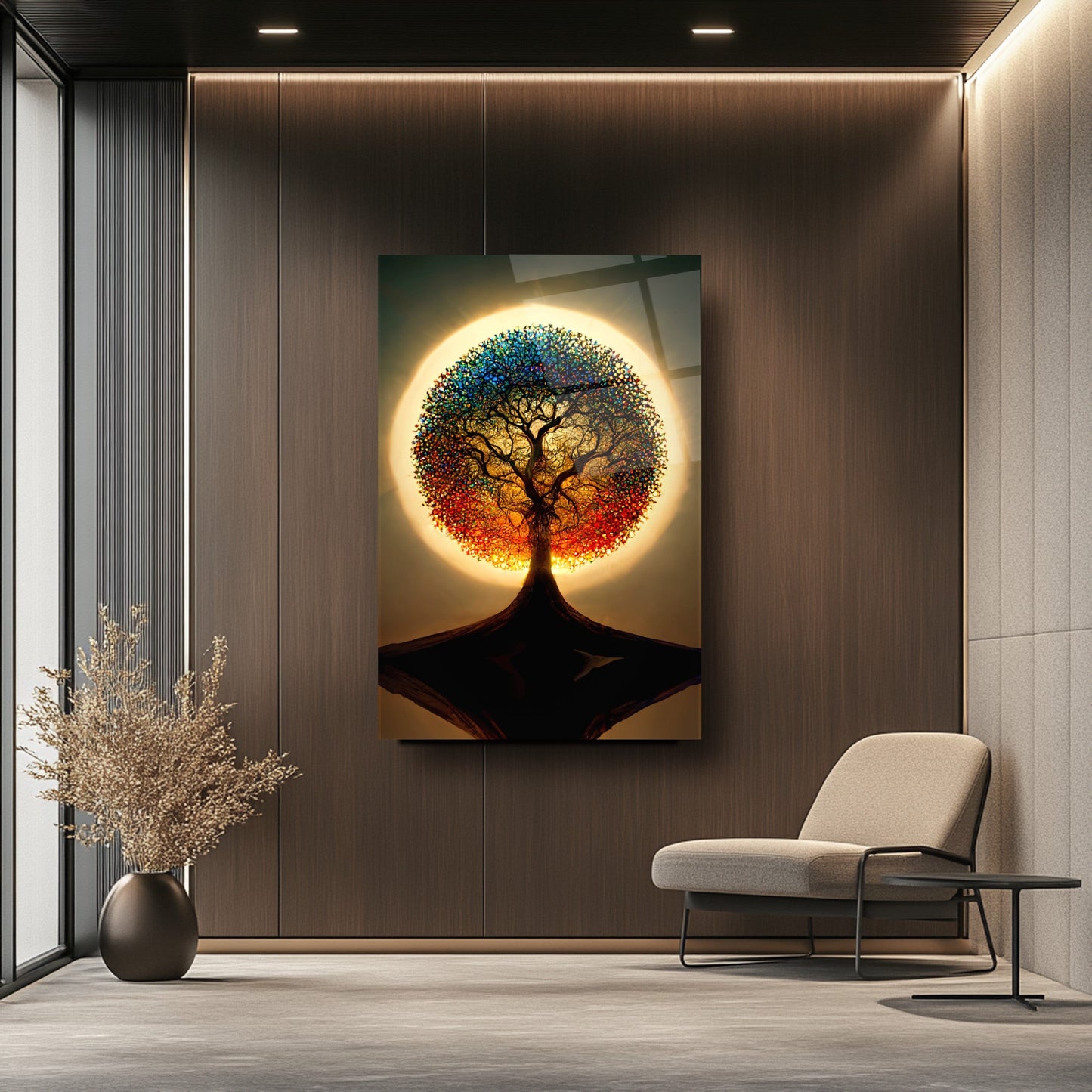 Gün Batımı Hayat Ağacı Cam Tablo