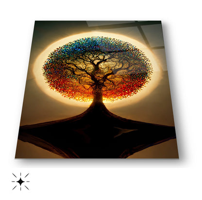 Gün Batımı Hayat Ağacı Cam Tablo