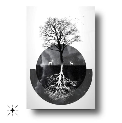Siyah Beyaz Hayat Ağacı Cam Tablo