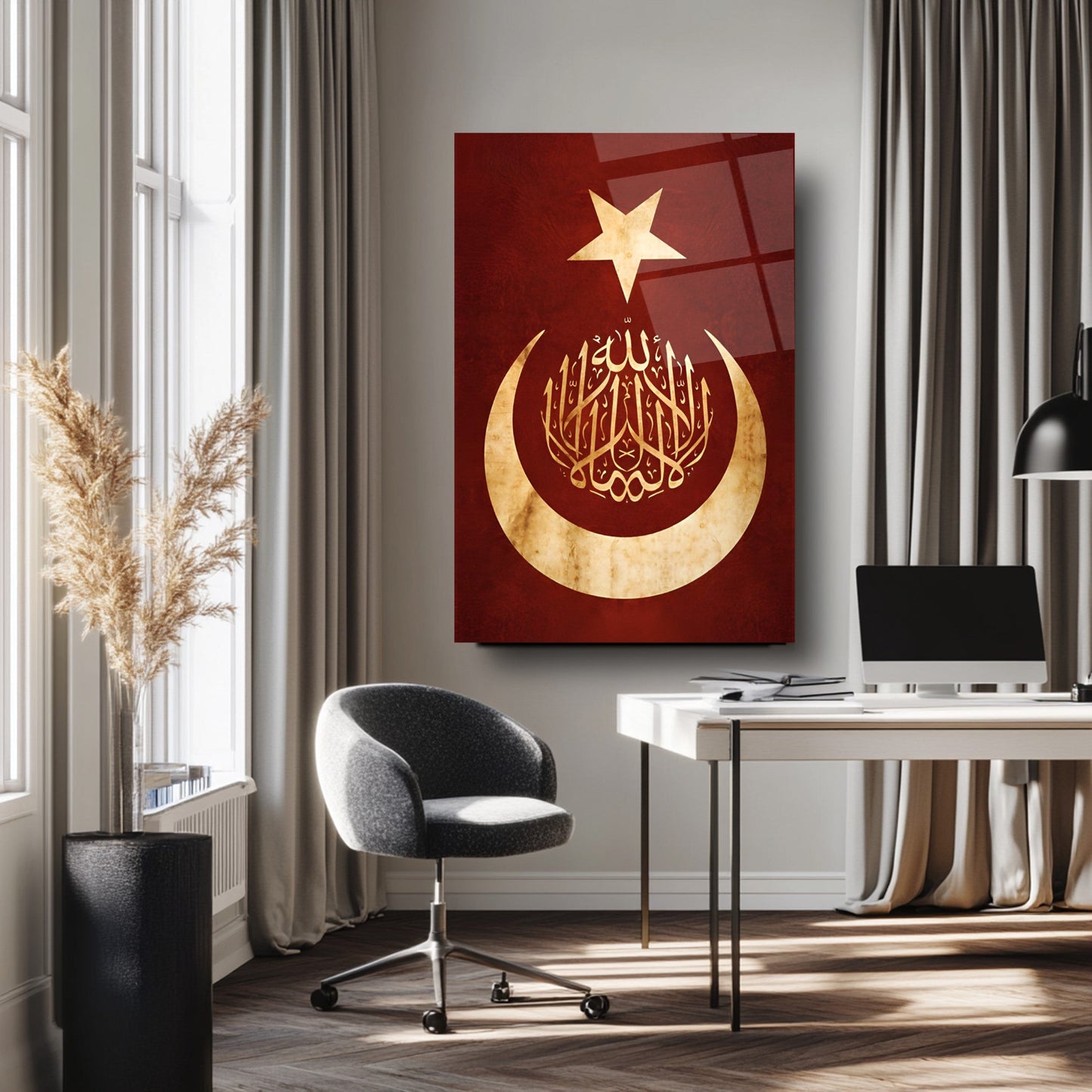 Kelimei Tevhid Yazılı Bayrak Cam Tablo