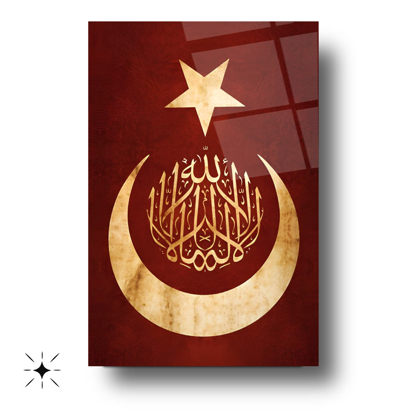 Kelimei Tevhid Yazılı Bayrak Cam Tablo