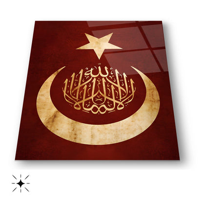 Kelimei Tevhid Yazılı Bayrak Cam Tablo