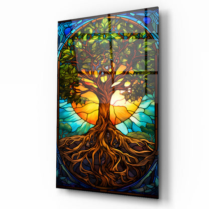 Vitray Desenli Renkli Hayat Ağacı Cam Tablo