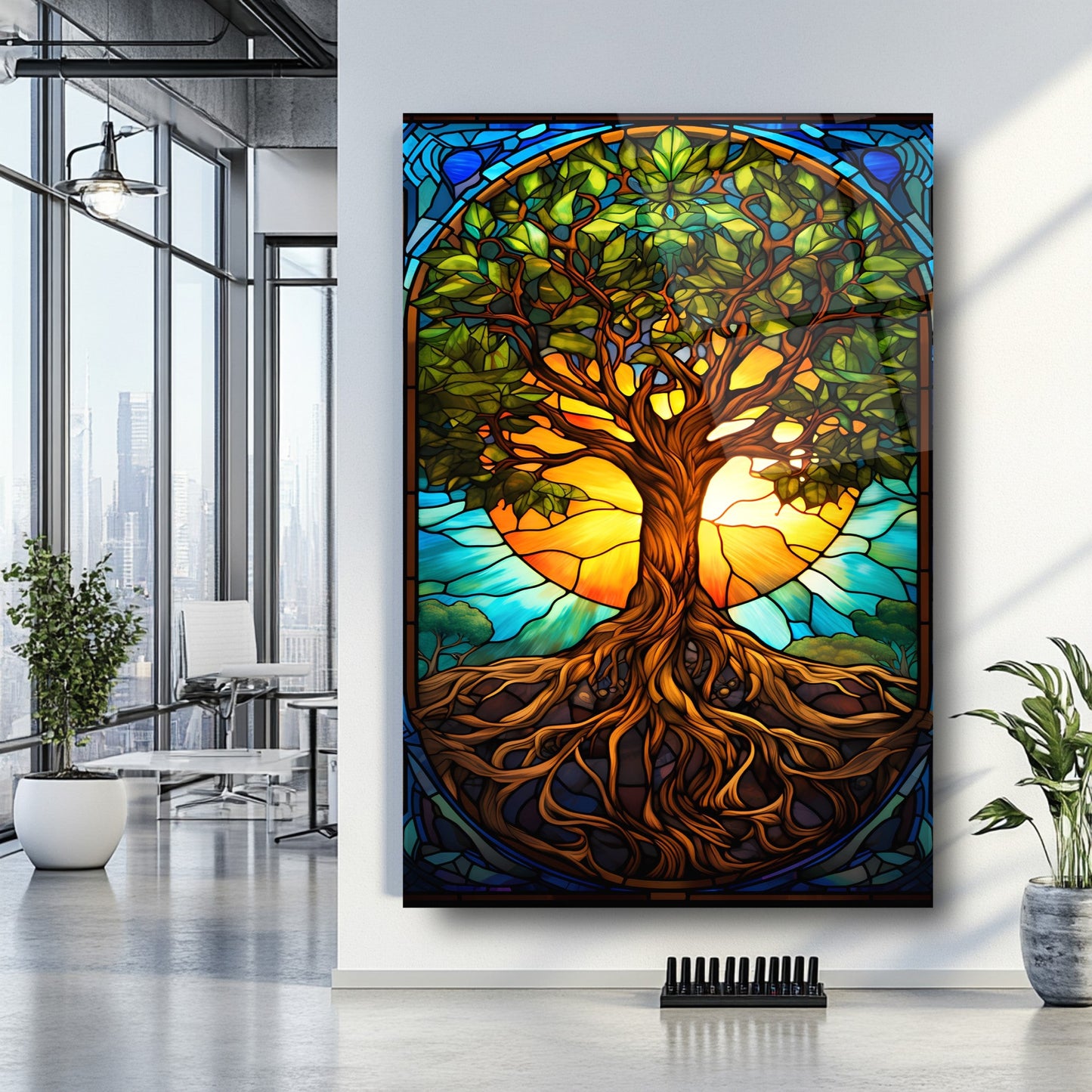 Vitray Desenli Renkli Hayat Ağacı Cam Tablo