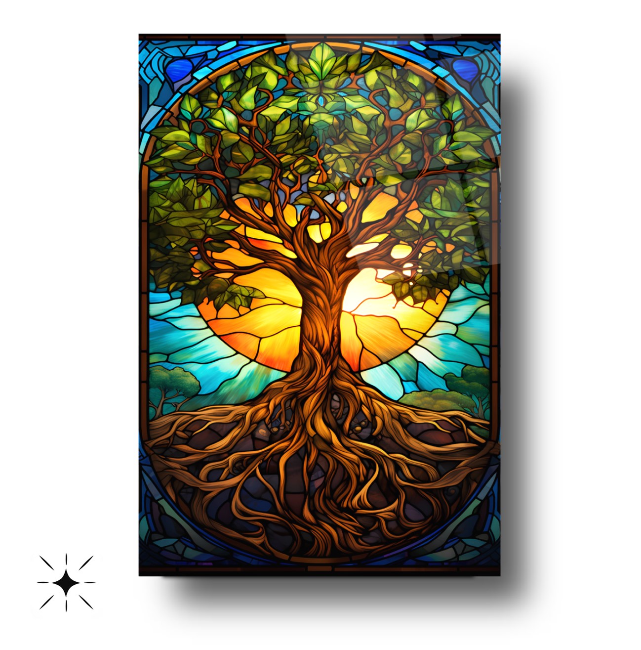 Vitray Desenli Renkli Hayat Ağacı Cam Tablo