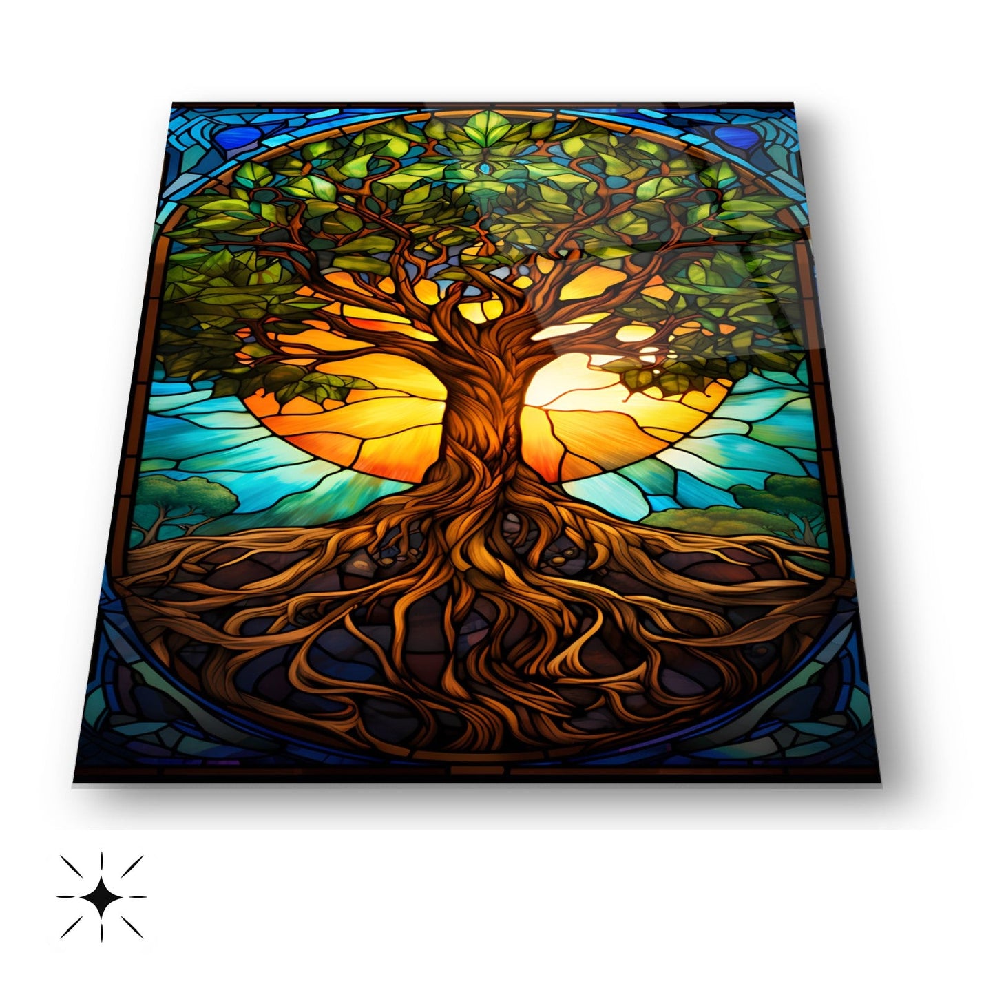 Vitray Desenli Renkli Hayat Ağacı Cam Tablo