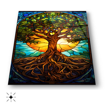Vitray Desenli Renkli Hayat Ağacı Cam Tablo