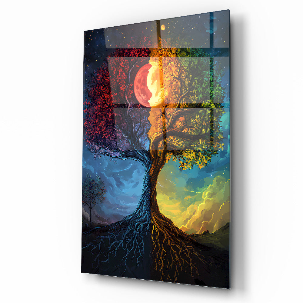 Renkli Hayat Ağacı Cam Tablo