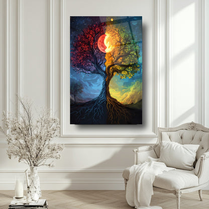 Renkli Hayat Ağacı Cam Tablo