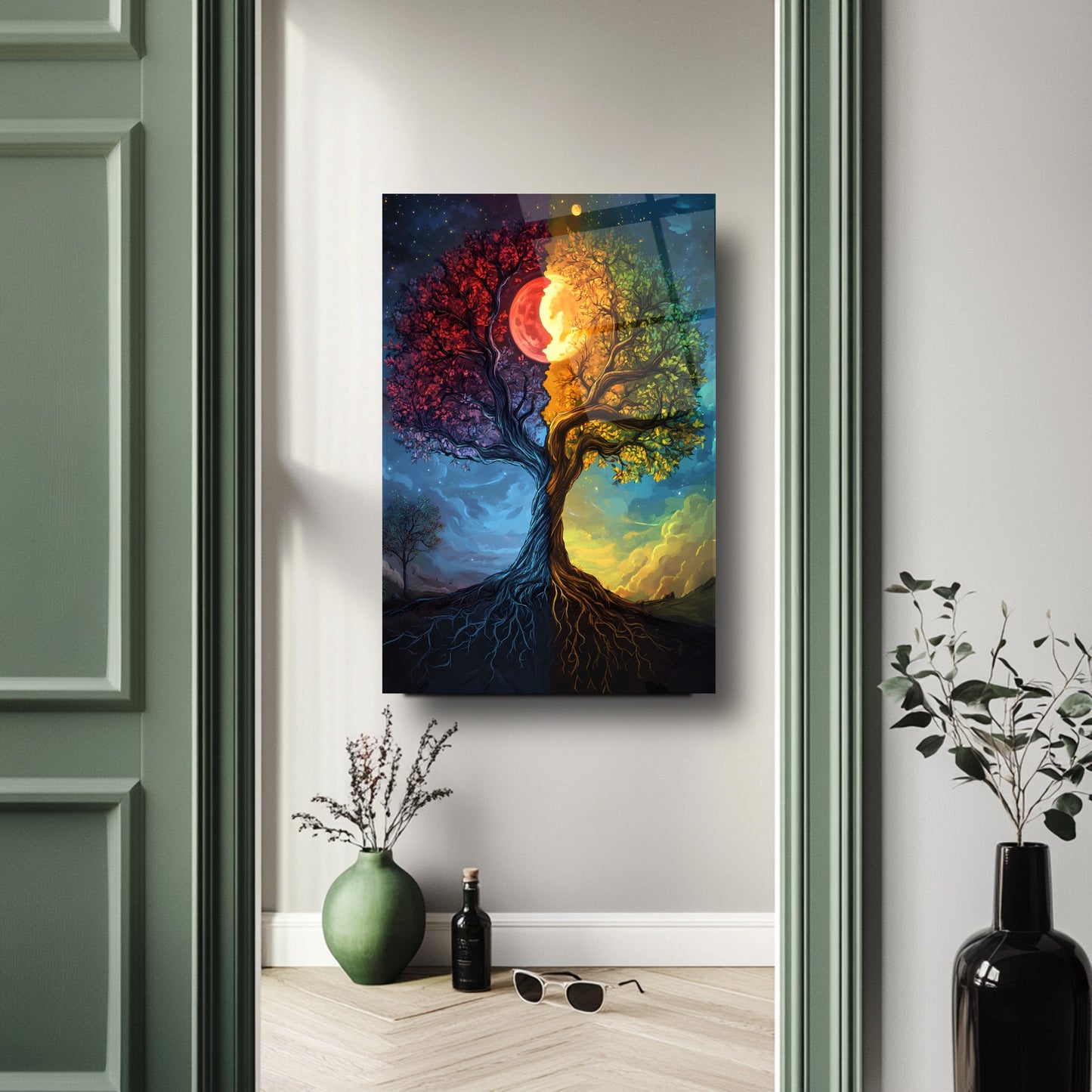 Renkli Hayat Ağacı Cam Tablo