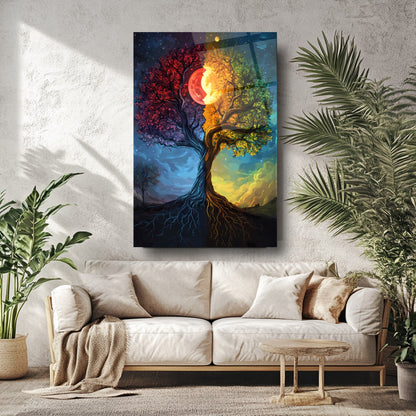 Renkli Hayat Ağacı Cam Tablo