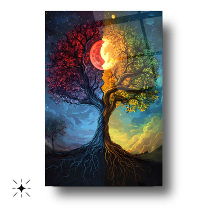 Renkli Hayat Ağacı Cam Tablo