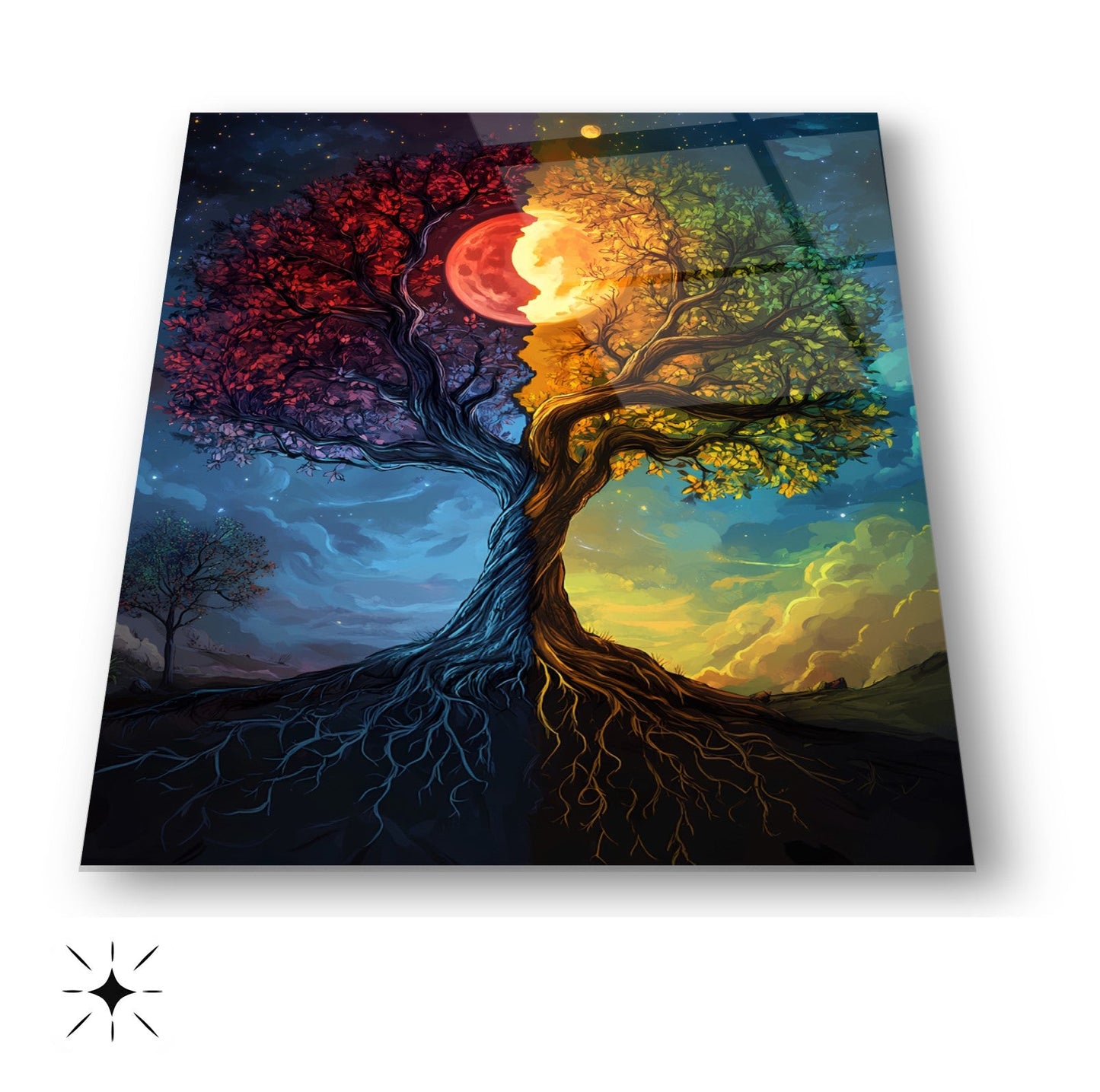 Renkli Hayat Ağacı Cam Tablo