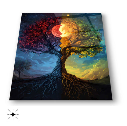 Renkli Hayat Ağacı Cam Tablo