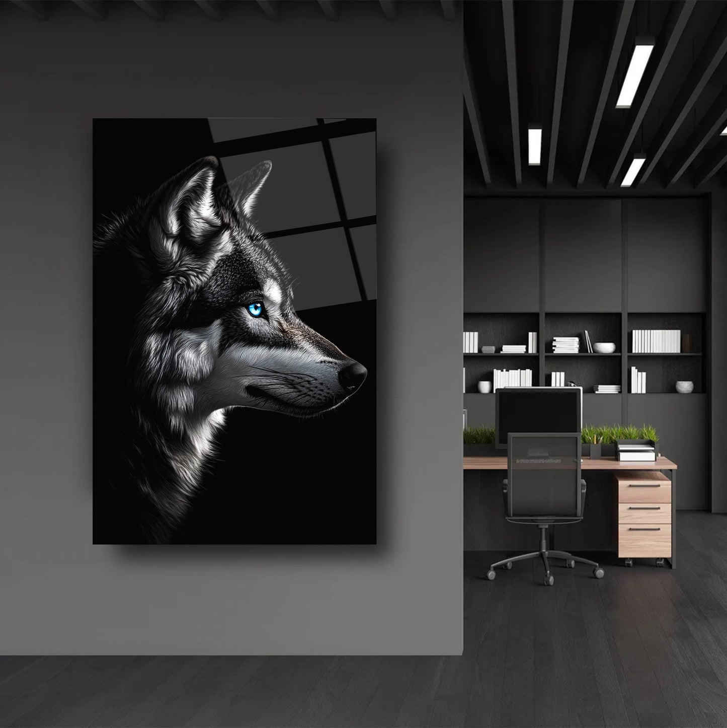 Mavi Gözlü Kurt Cam Tablo