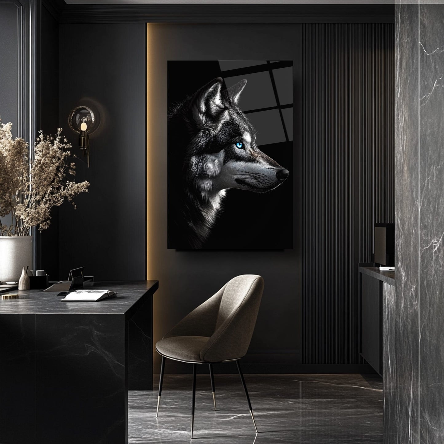 Mavi Gözlü Kurt Cam Tablo