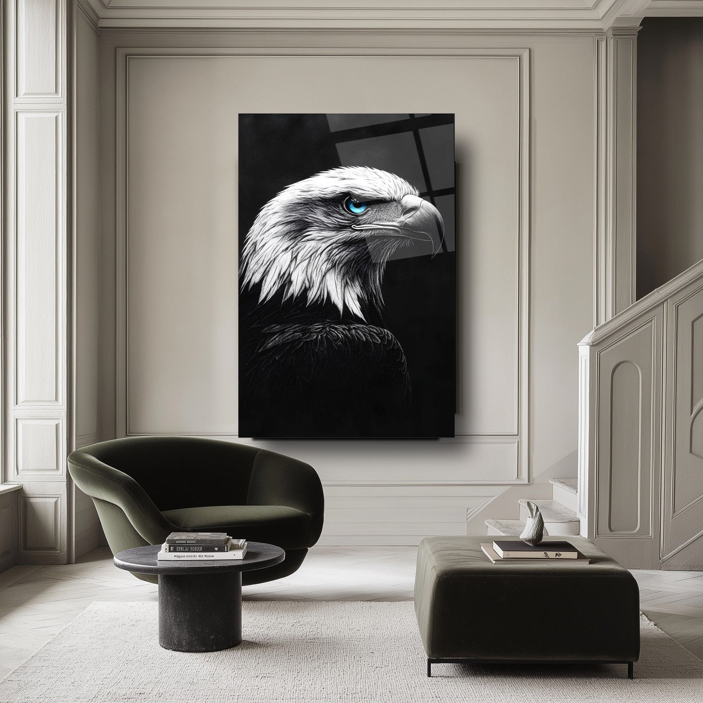 Mavi Gözlü Kartal Cam Tablo