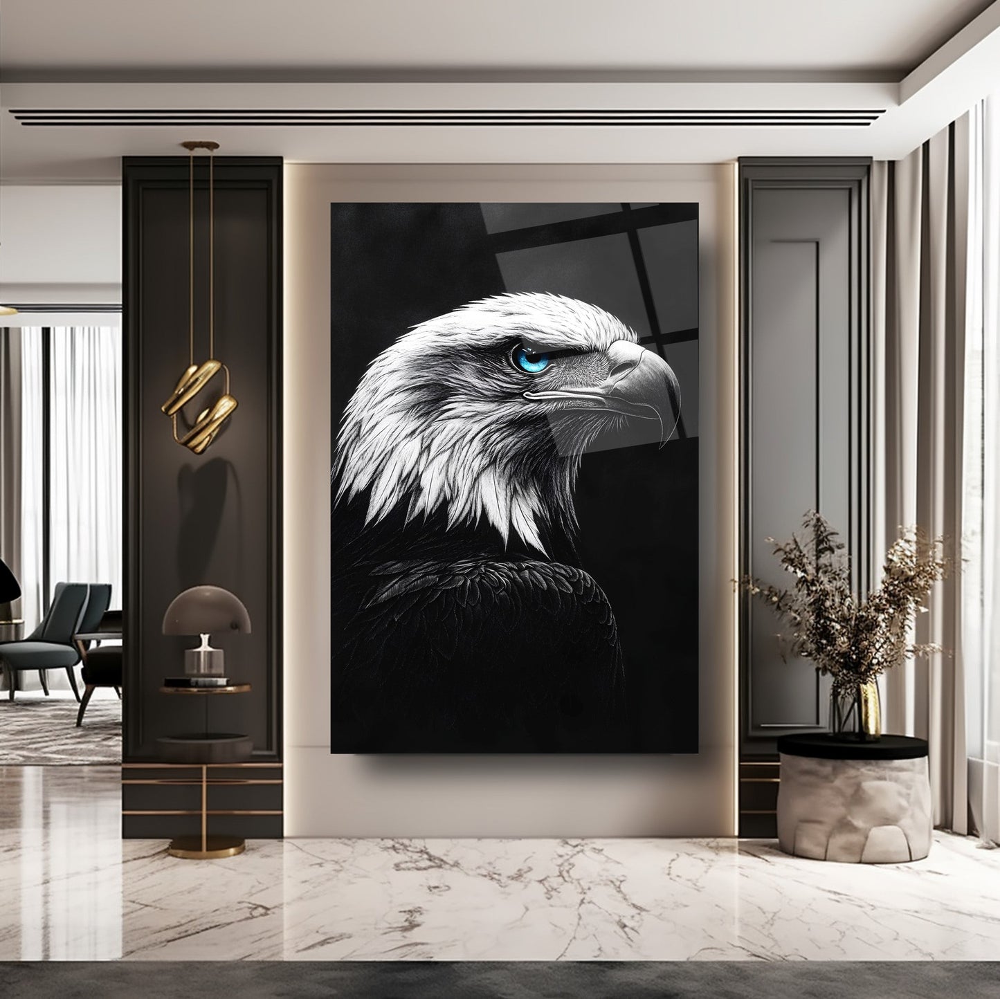 Mavi Gözlü Kartal Cam Tablo