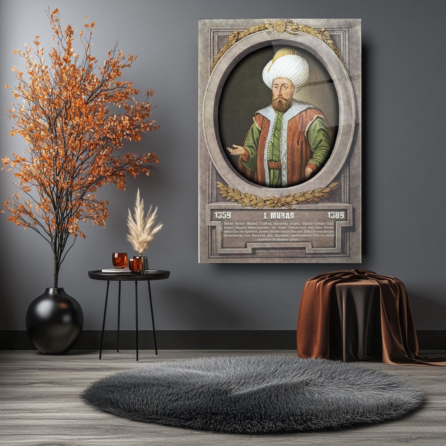 Osmanlı Padişahı 1. Murad Cam Tablo